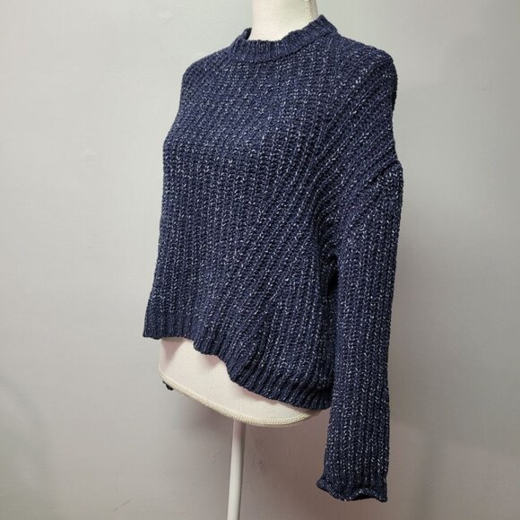 MNG Casuals Sweater Blue Knit Cropped Long Sleeve Thick Warm Winter Womens Small - Picture 2 of 8